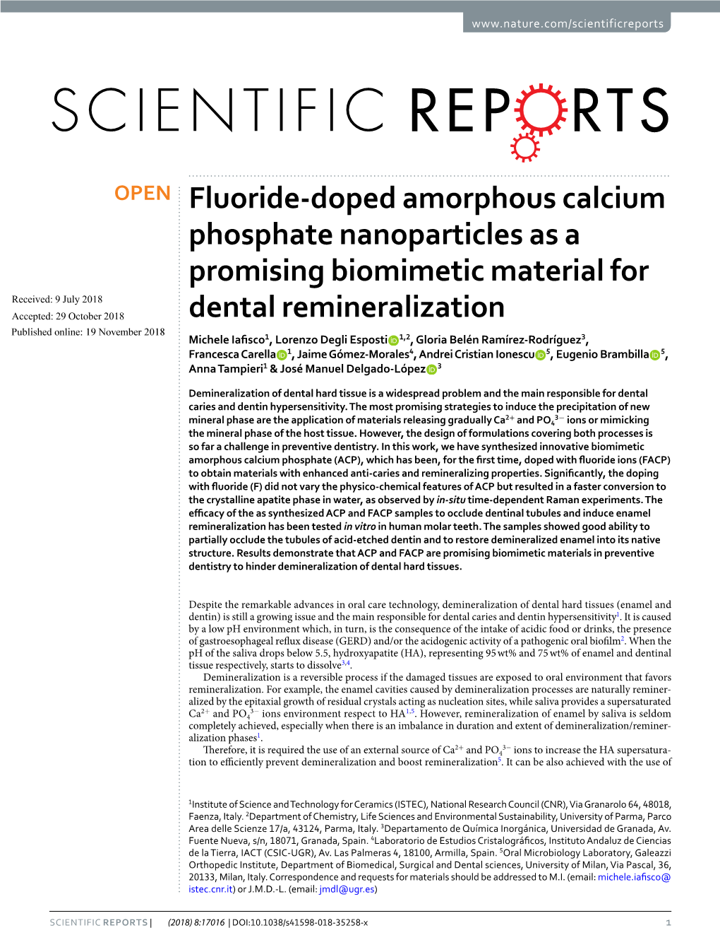 Fluoride-Doped Amorphous Calcium Phosphate Nanoparticles As A