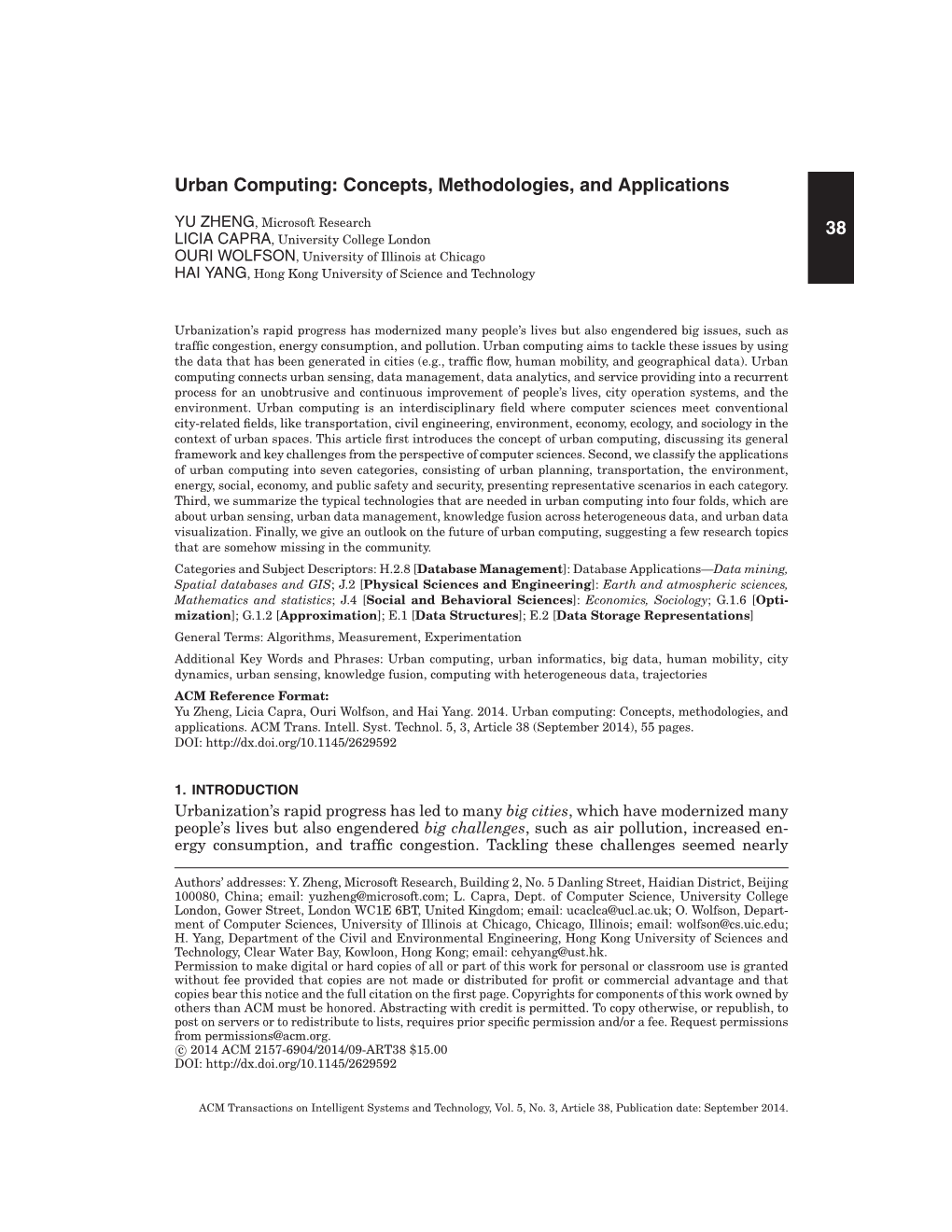38 Urban Computing: Concepts, Methodologies