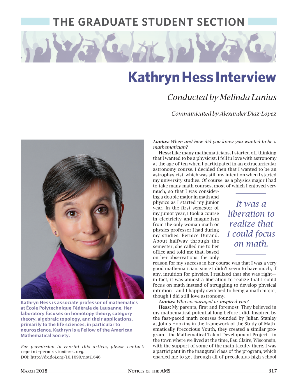 Kathryn Hess Interview Conducted by Melinda Lanius