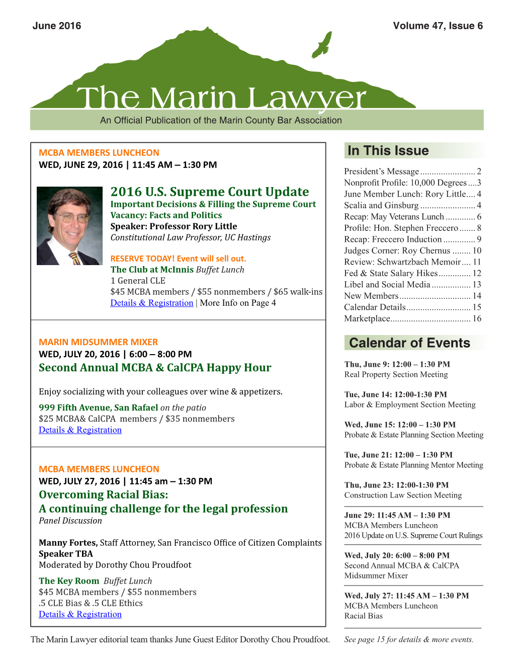 Calendar of Events in This Issue 2016 U.S. Supreme Court Update