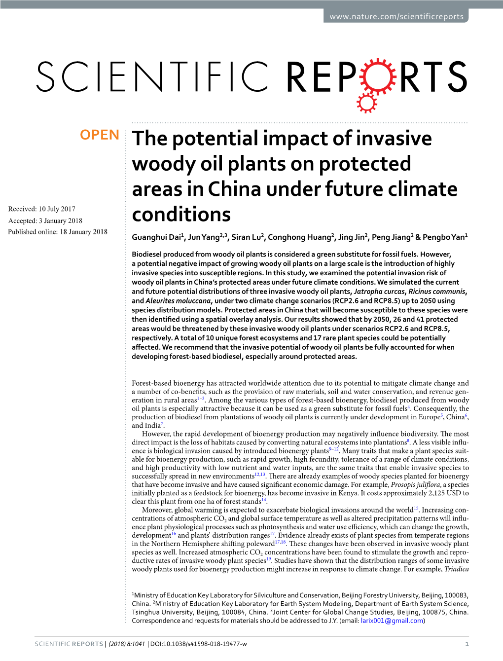 The Potential Impact of Invasive Woody Oil Plants on Protected Areas