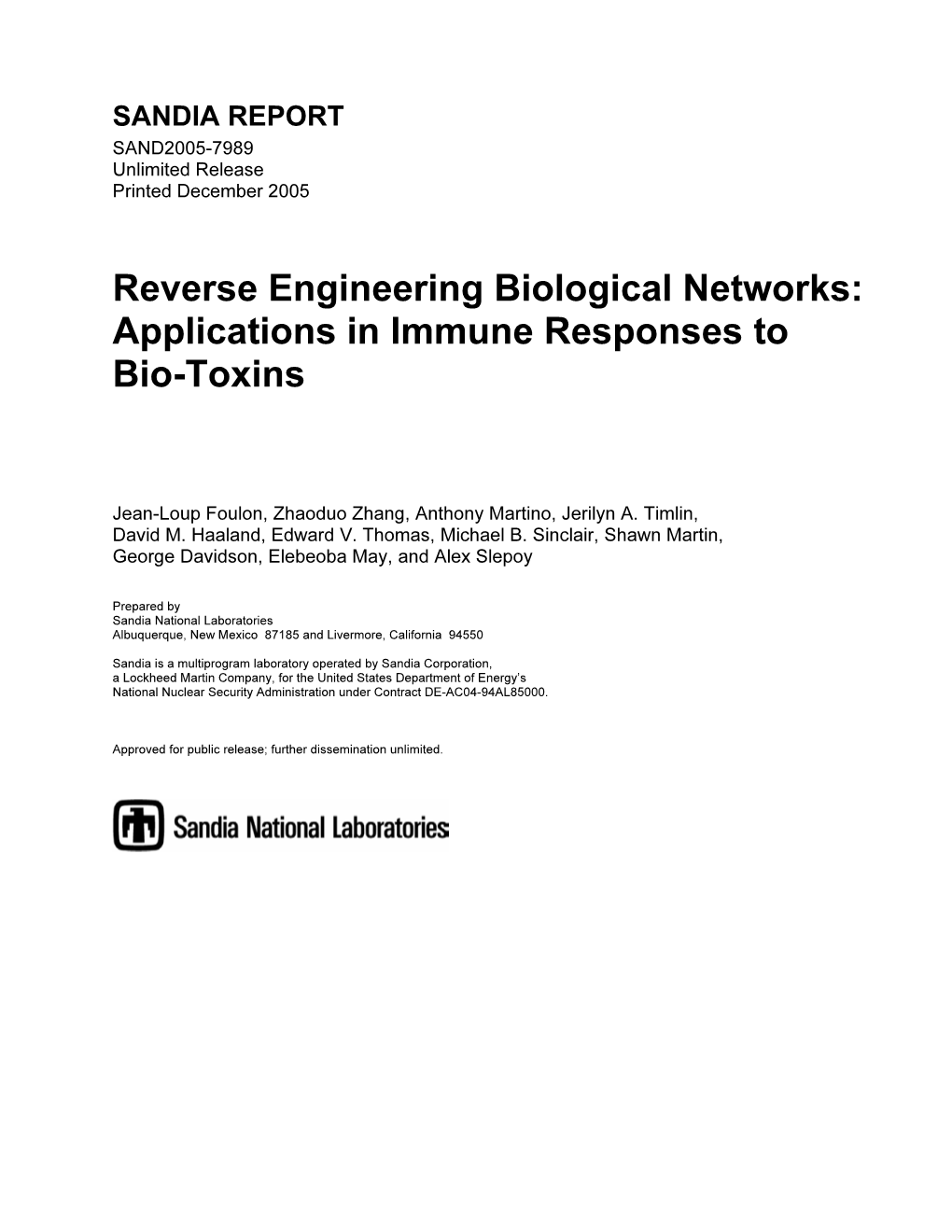 Reverse Engineering Biological Networks: Applications in Immune Responses to Bio-Toxins