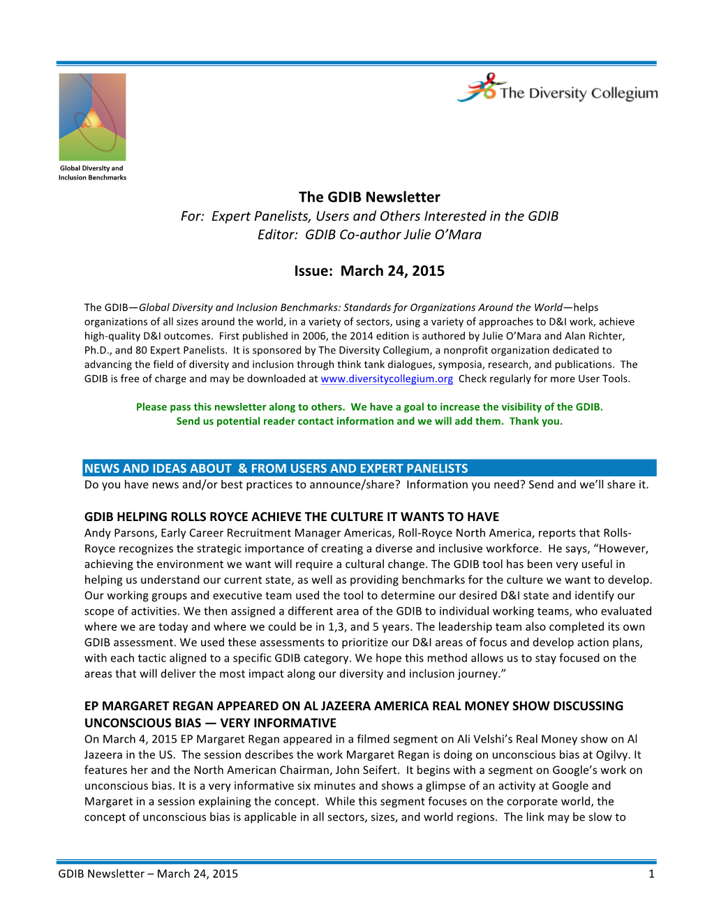 GDIB Newsletter March 24, 2015