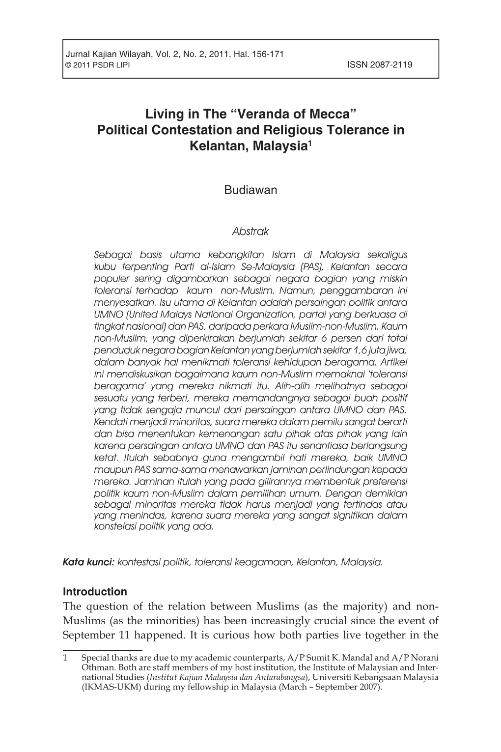 Veranda of Mecca” Political Contestation and Religious Tolerance in Kelantan, Malaysia