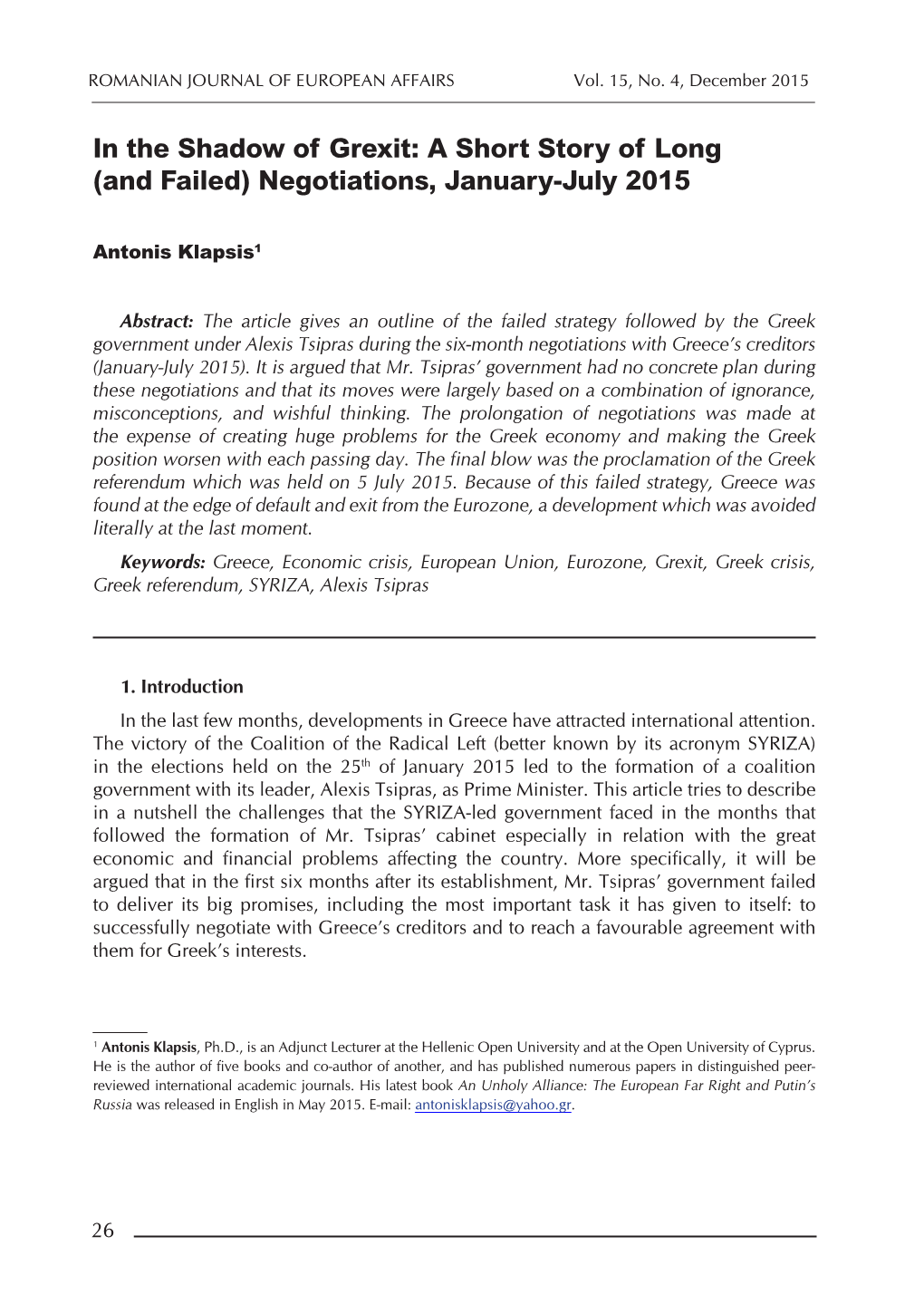 In the Shadow of Grexit: a Short Story of Long (And Failed) Negotiations, January-July 2015