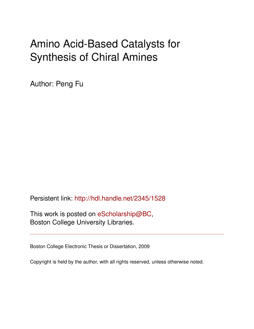 Amino Acid-Based Catalysts for Synthesis of Chiral Amines