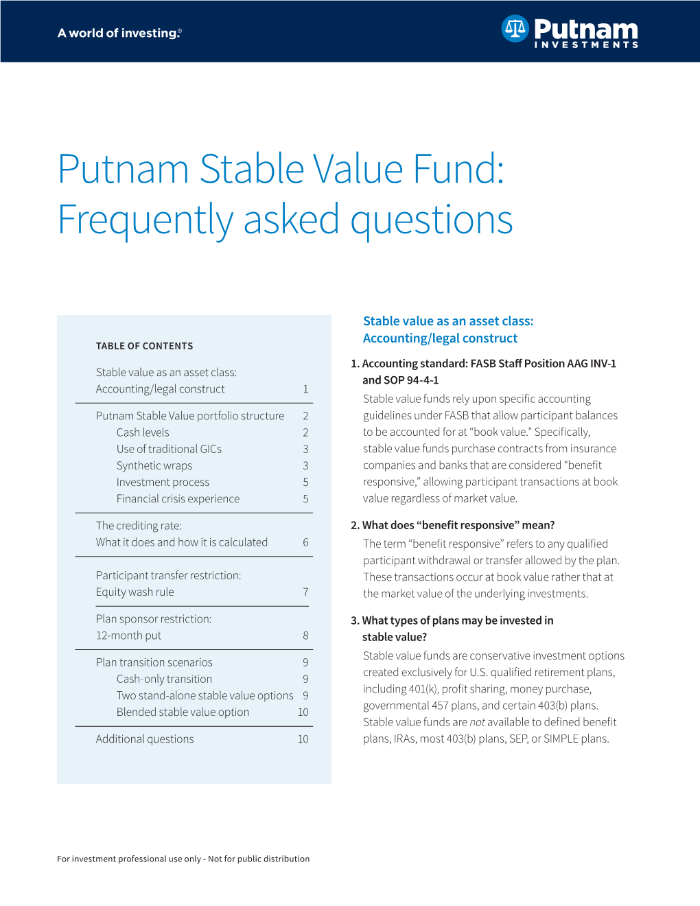 Stable Value Fund: Frequently Asked Questions