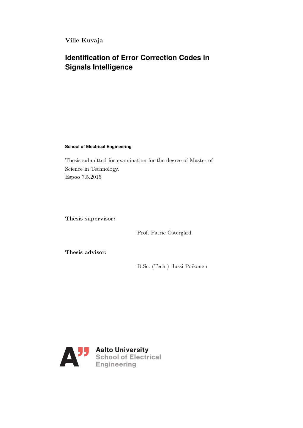 Identification of Error Correction Codes in Signals Intelligence