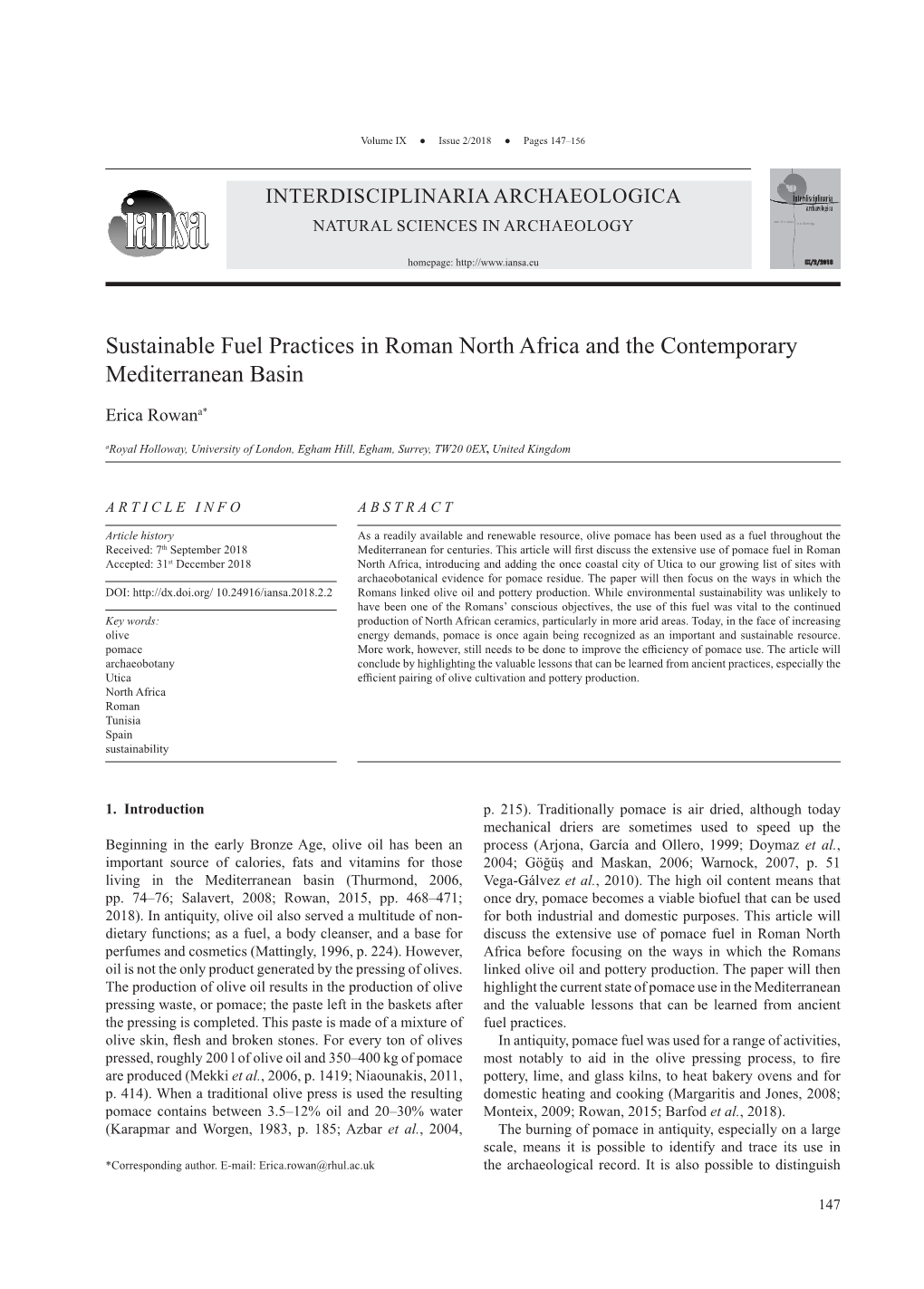 Sustainable Fuel Practices in Roman North Africa and the Contemporary Mediterranean Basin