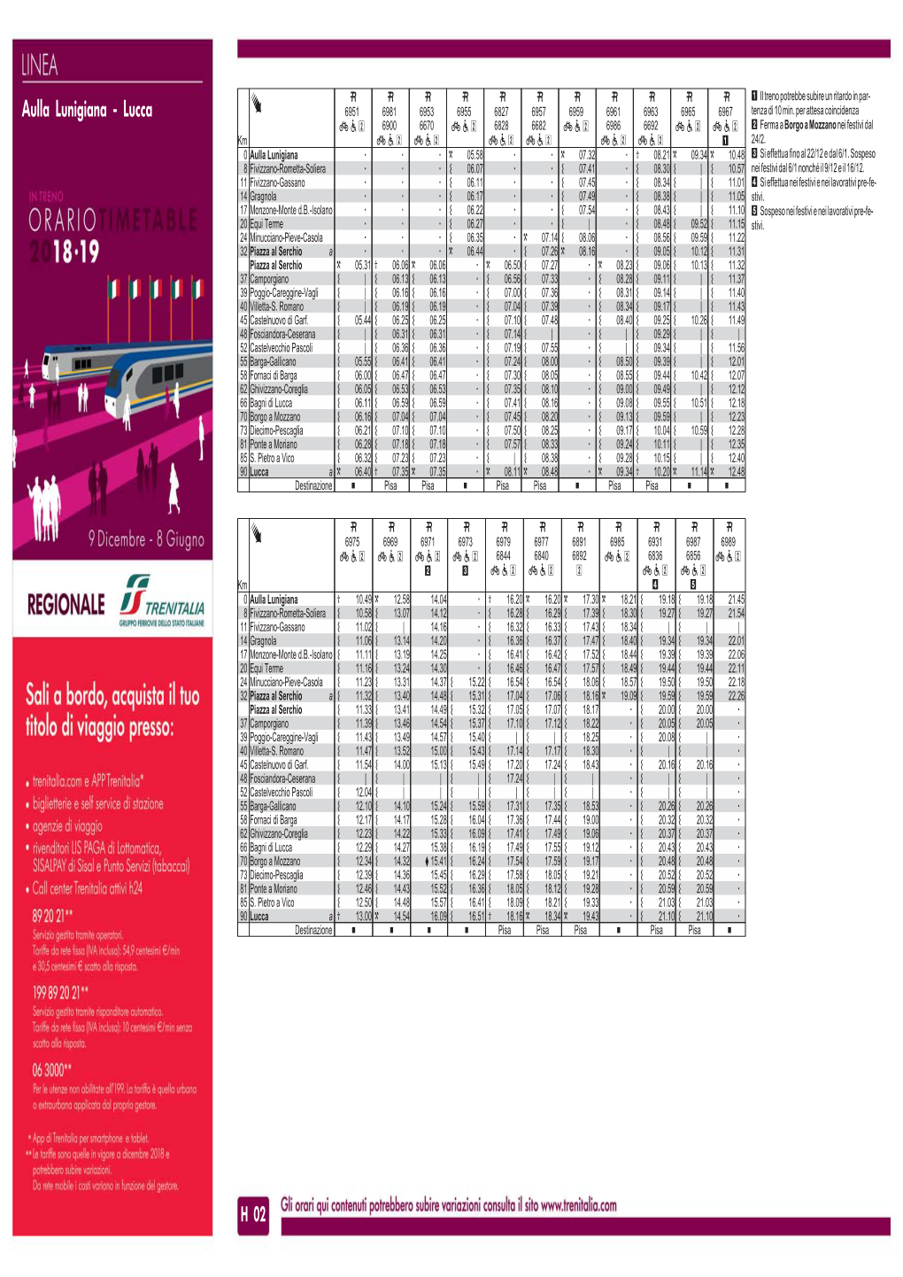 Aulla Lunigiana · · ·  05.58 · ·  07.32 ·  08.21  09.34  10.48 3 Si Effettua Fino Al 22/12 E Dal 6/1