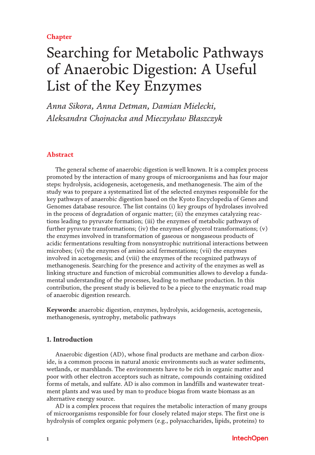 Searching for Metabolic Pathways of Anaerobic Digestion: a Useful List