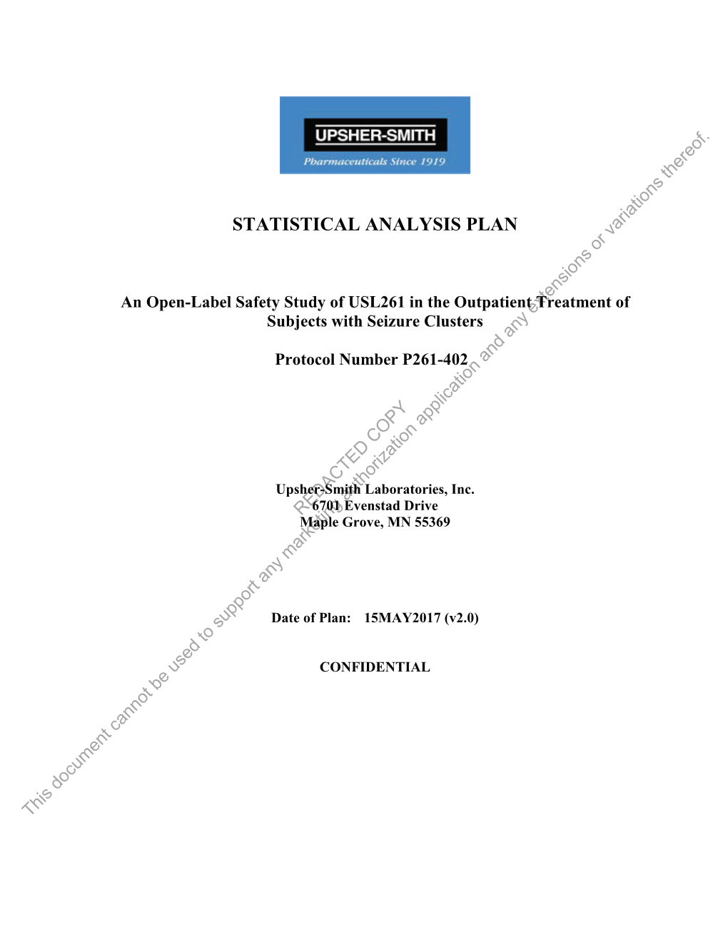 Statistical Analysis Plan for Protocol No.: P261-402