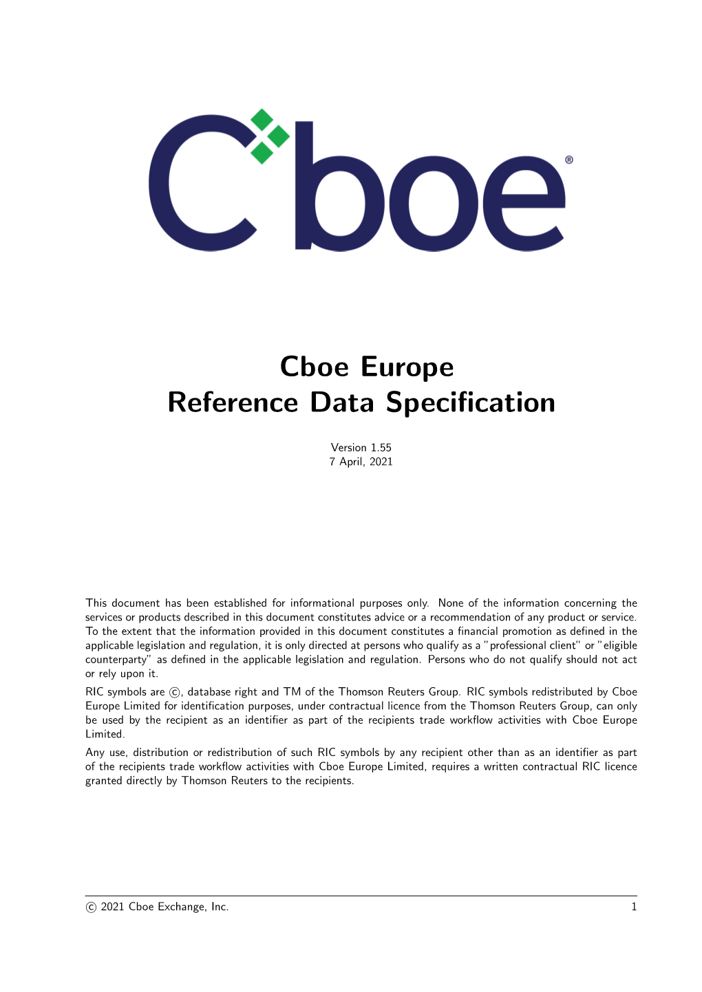 Cboe Europe Reference Data Specification