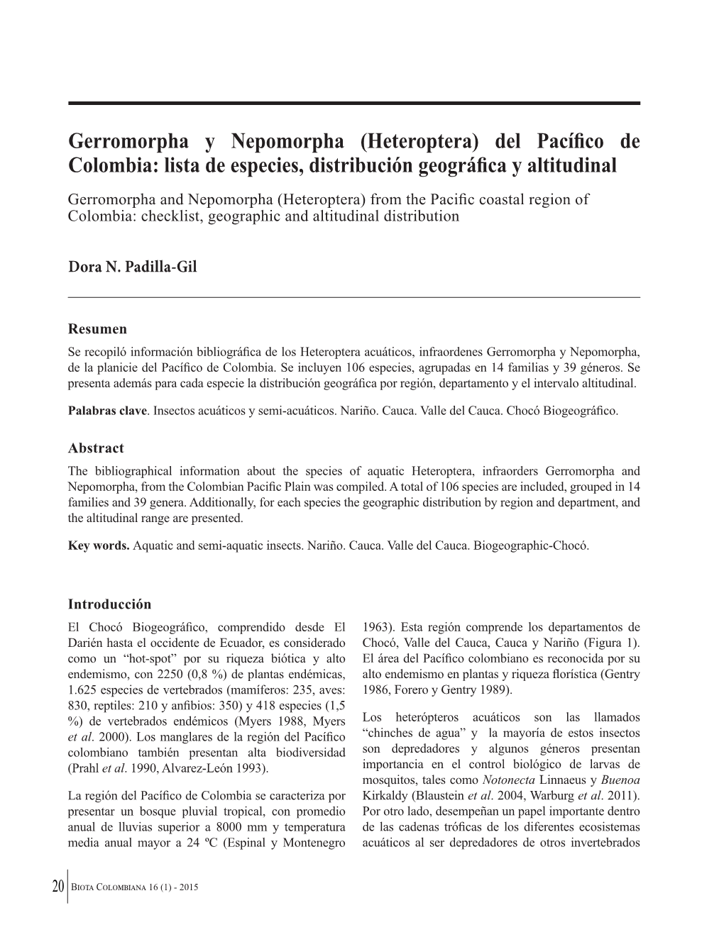 Gerromorpha Y Nepomorpha (Heteroptera) Del Pacífico De