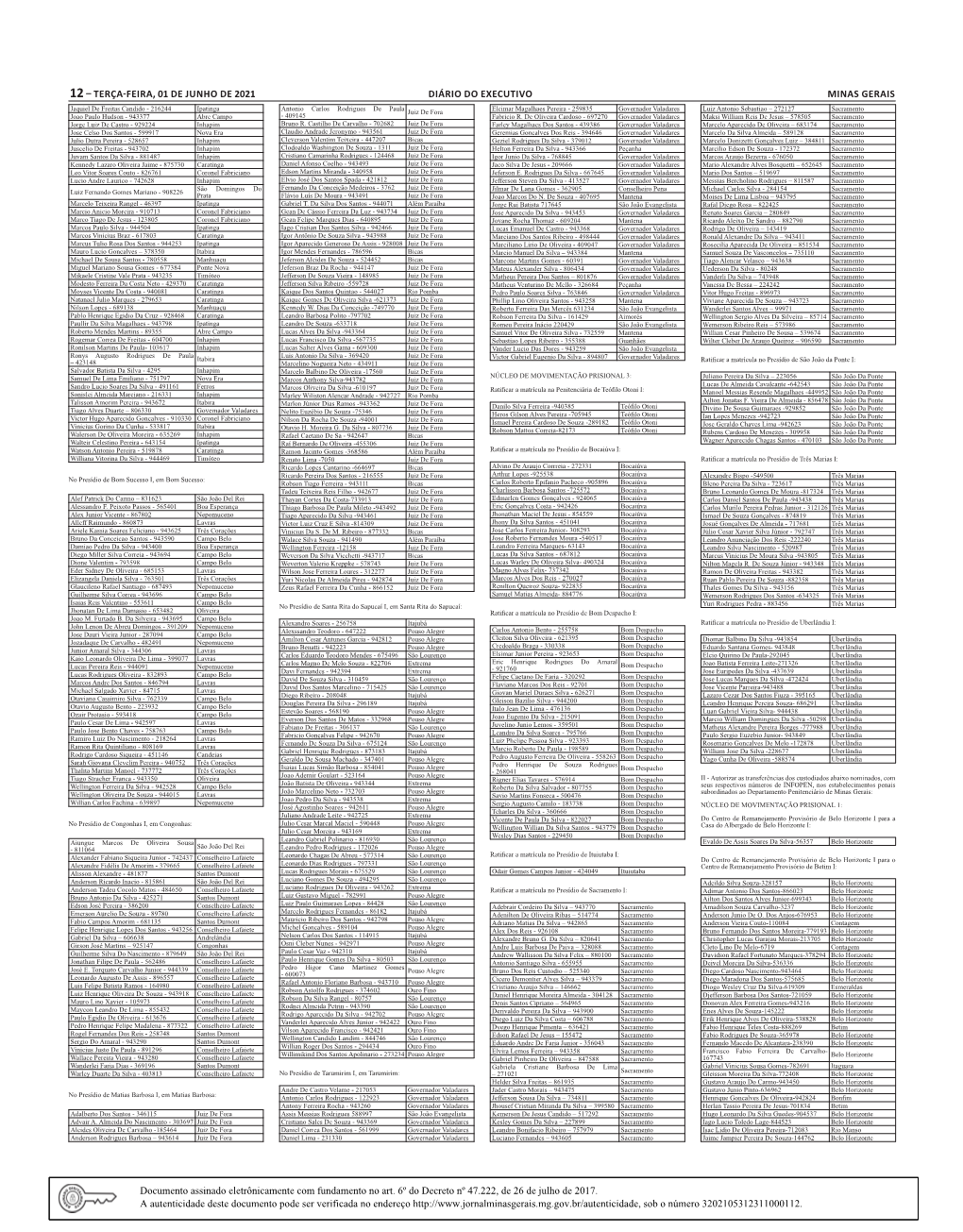 12– Terça-Feira, 01 De Junho De 2021 Diário Do Executivo