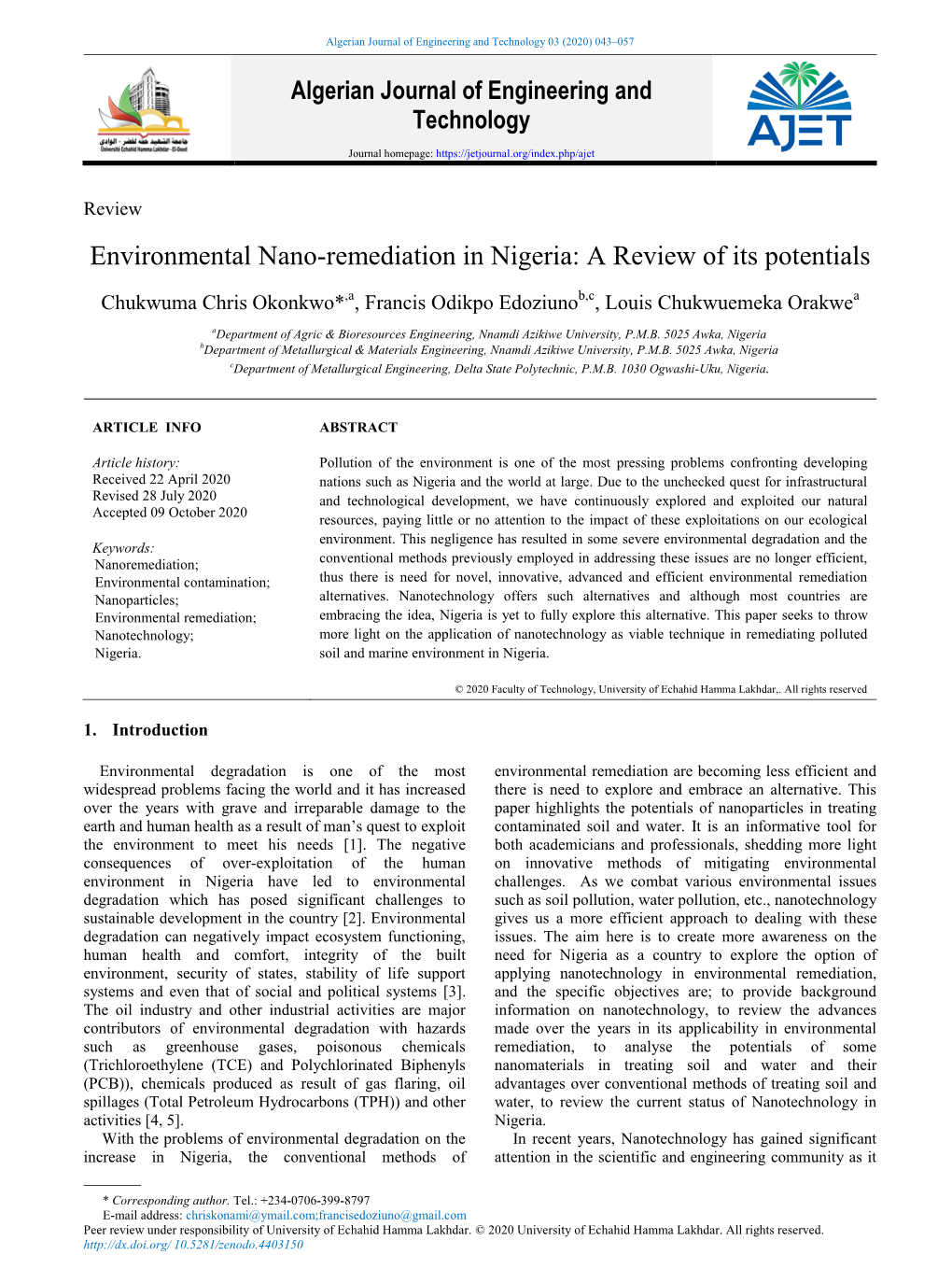Environmental Nano-Remediation in Nigeria: a Review of Its Potentials