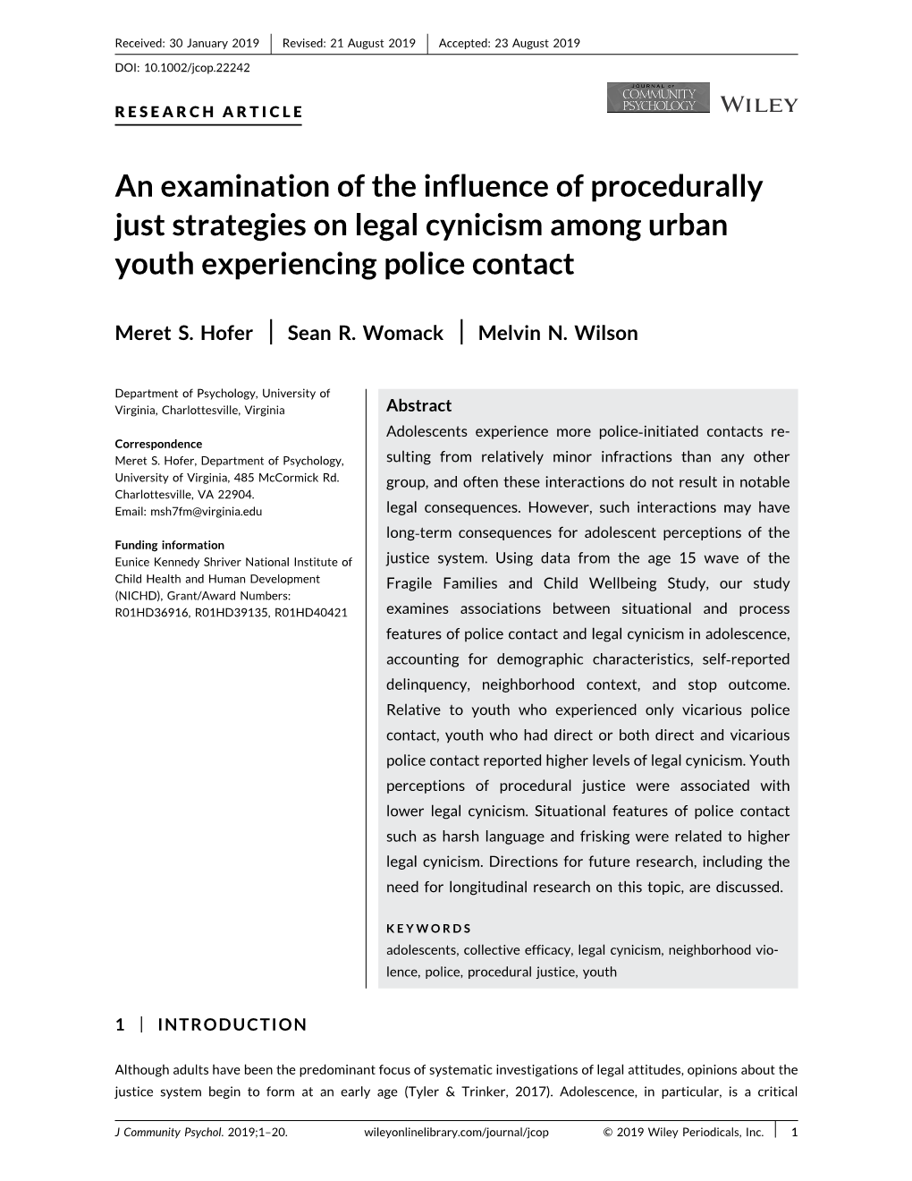 An Examination of the Influence of Procedurally Just Strategies on Legal Cynicism Among Urban Youth Experiencing Police Contact