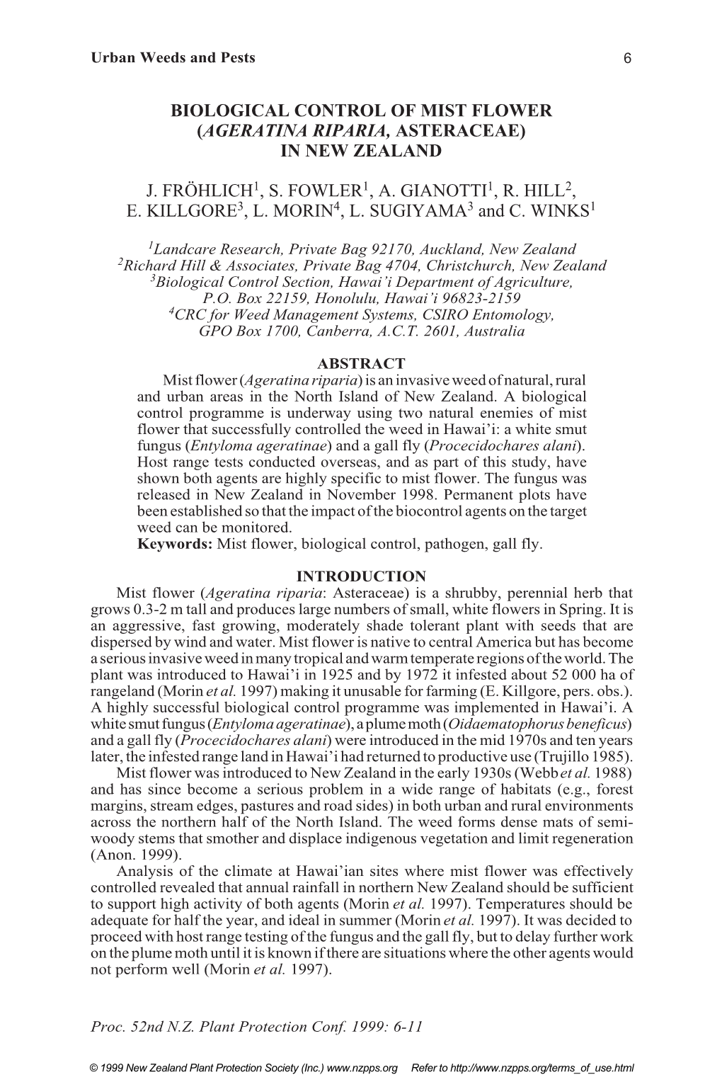 Biological Control of Mist Flower (Ageratina Riparia, Asteraceae) in New Zealand