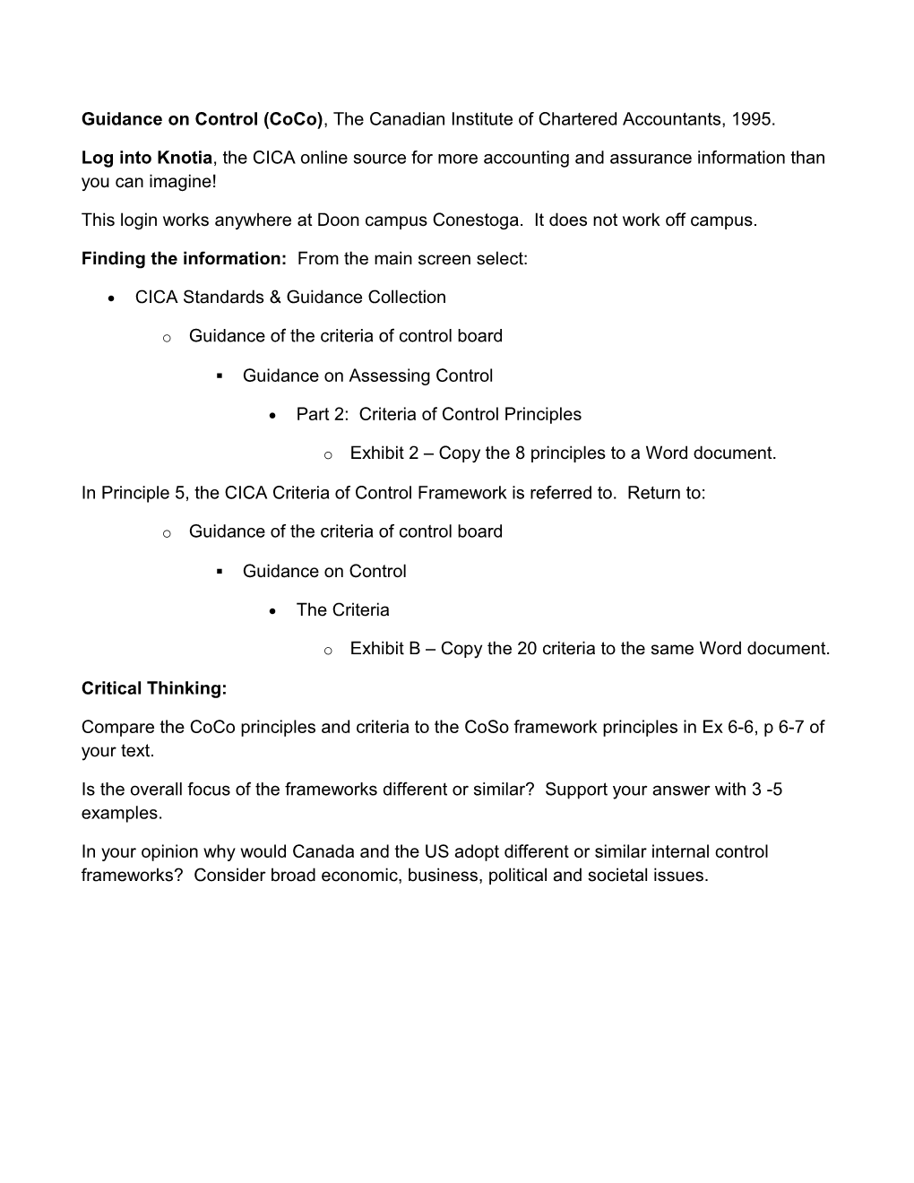 Guidance on Control (Coco) , the Canadian Institute of Chartered Accountants, 1995