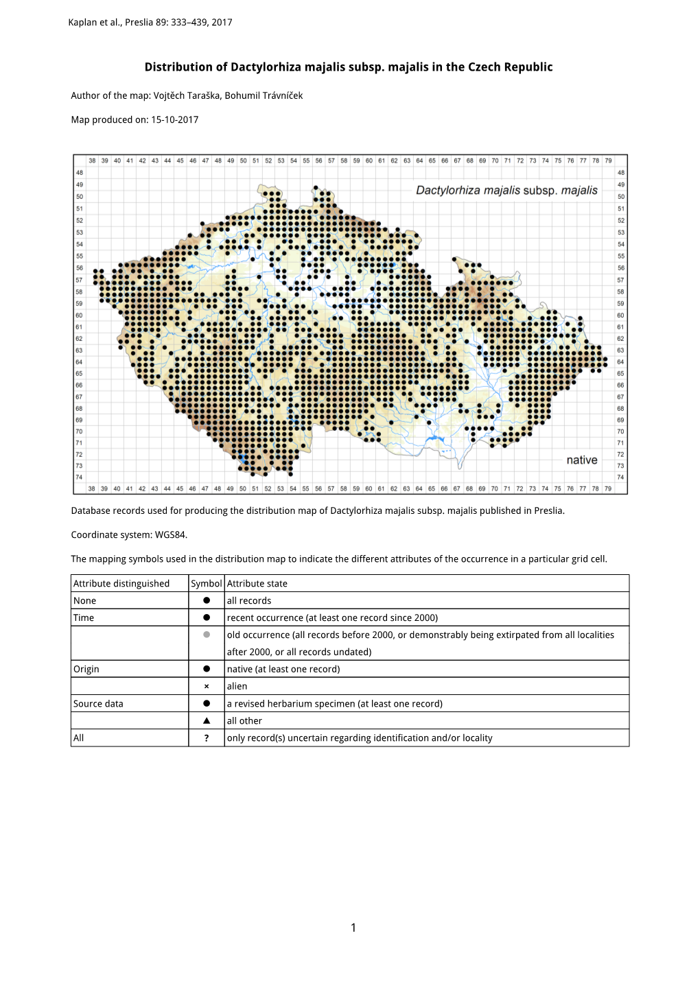 1 Distribution of Dactylorhiza Majalis Subsp. Majalis in the Czech Republic