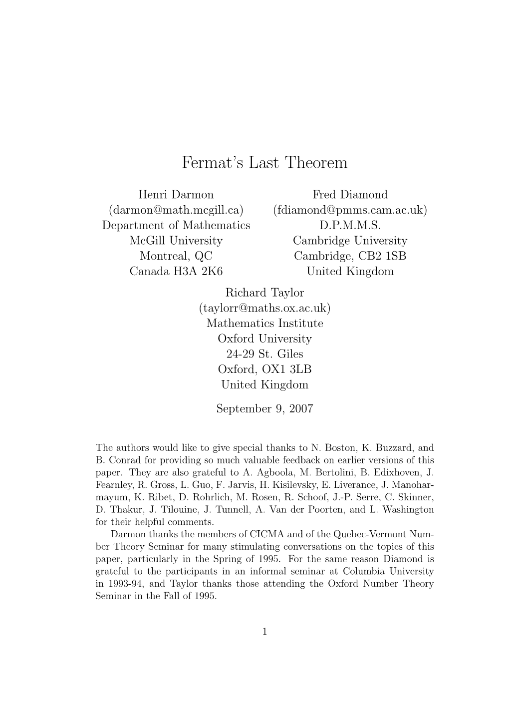 Fermat's Last Theorem