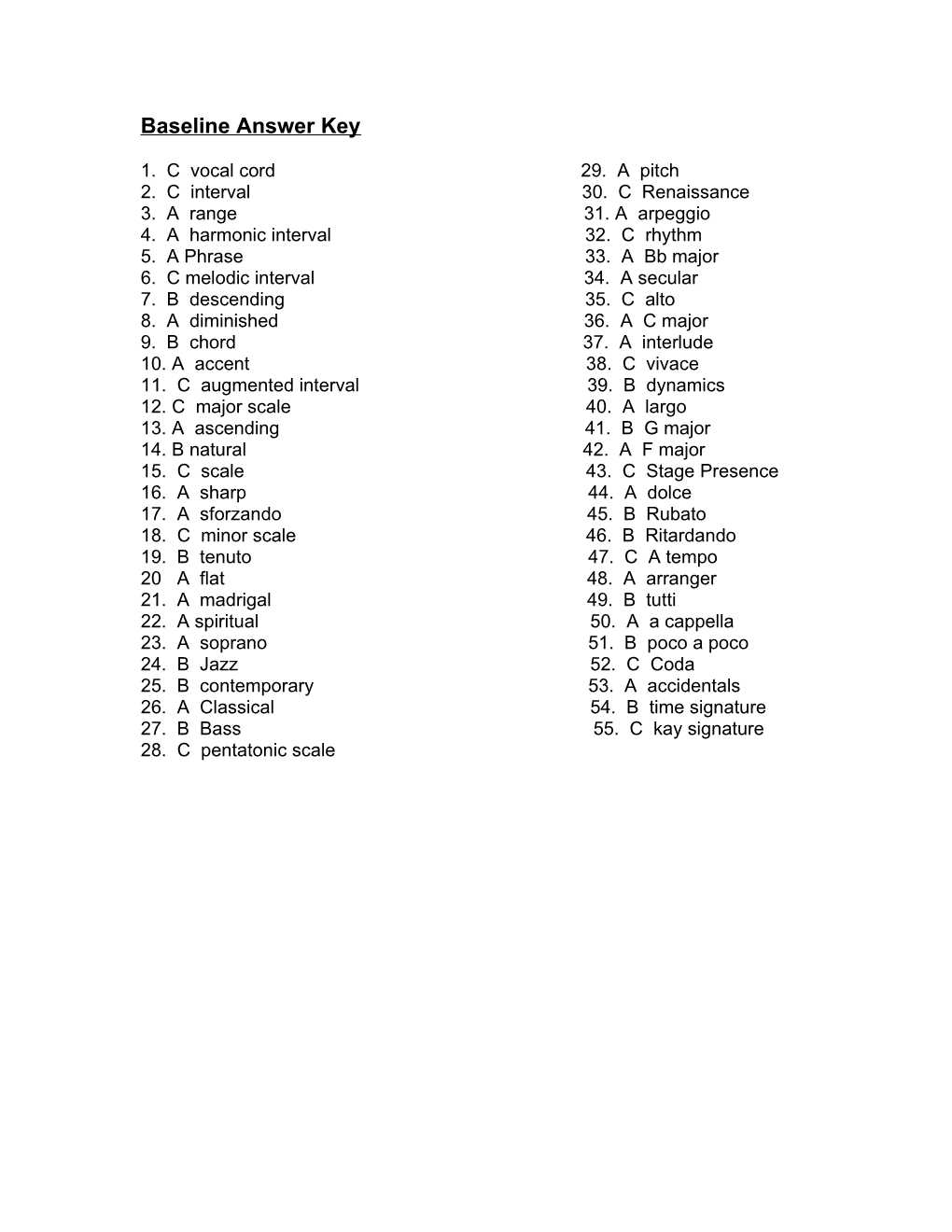 Baseline Answer Key