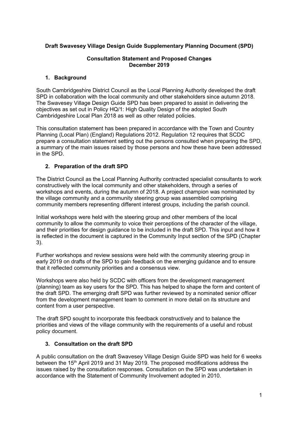 1 Draft Swavesey Village Design Guide Supplementary Planning