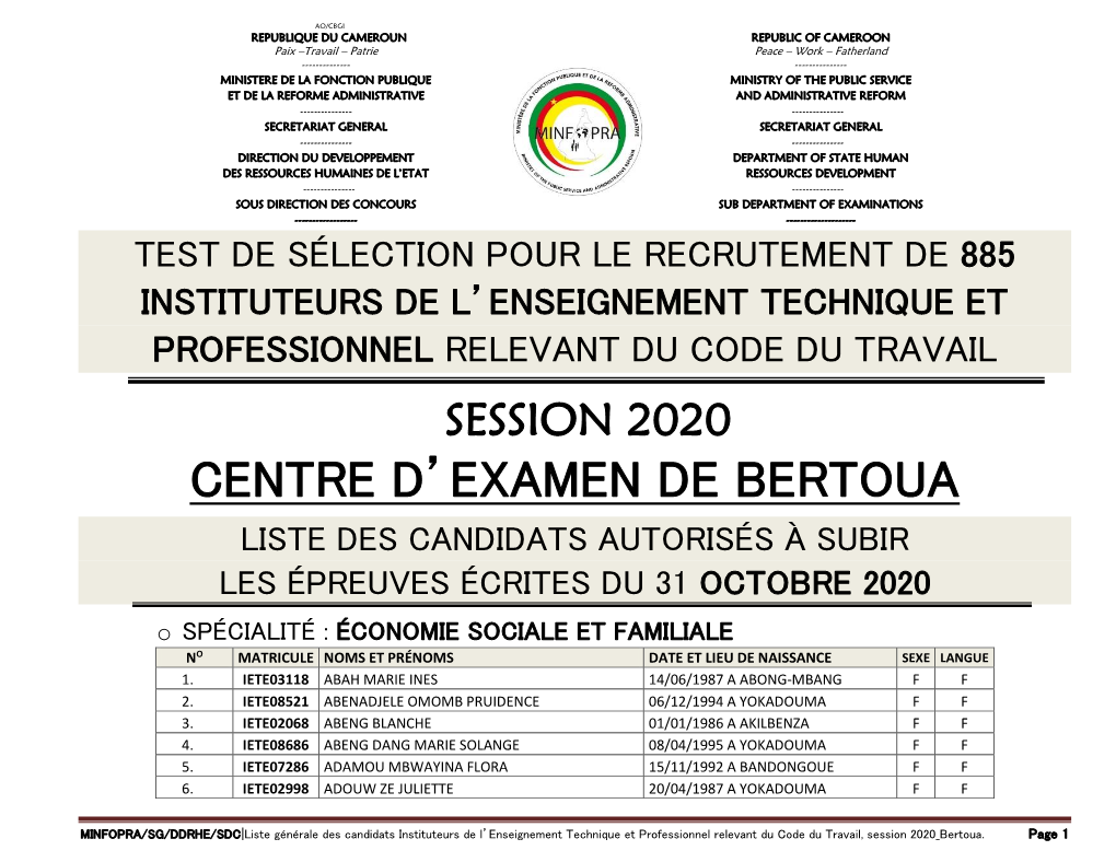 Centre D'examen De Bertoua