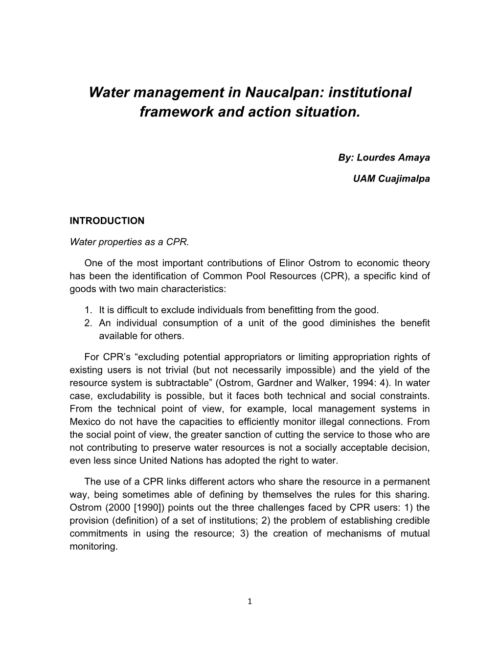 Water Management in Naucalpan: Institutional Framework and Action Situation