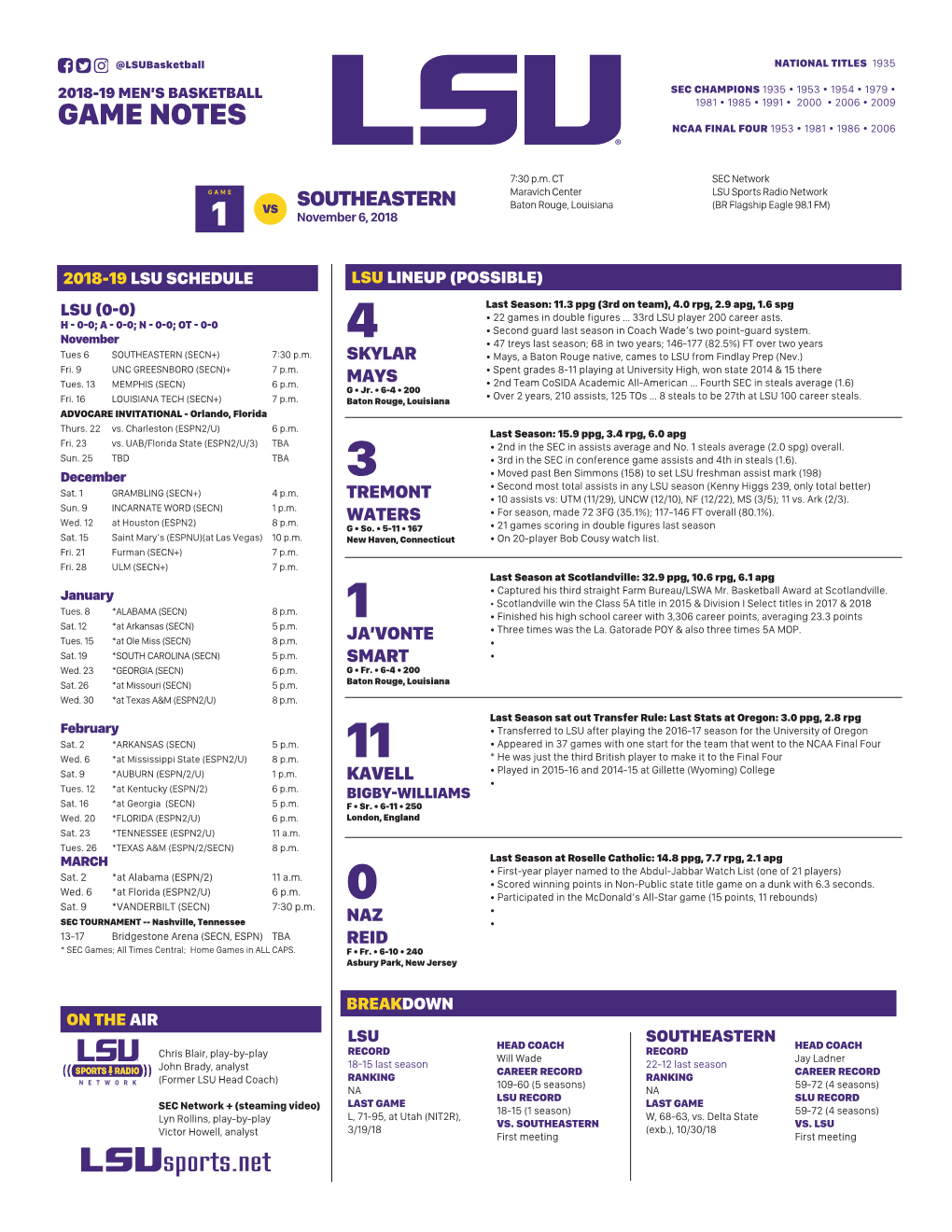 Game 1 Notes -- Southeastern.Indd