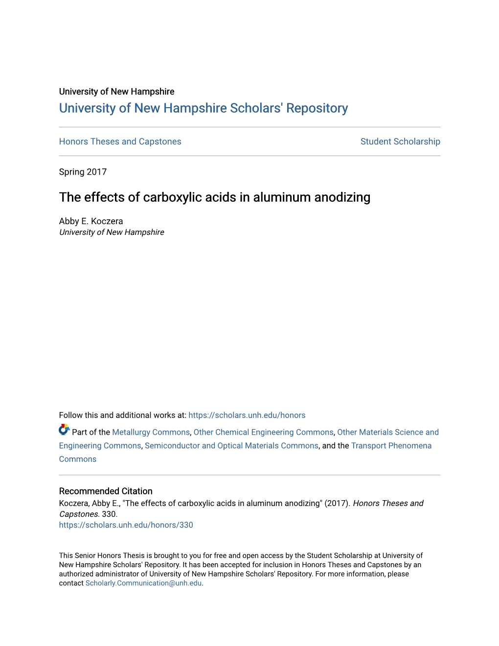 The Effects of Carboxylic Acids in Aluminum Anodizing