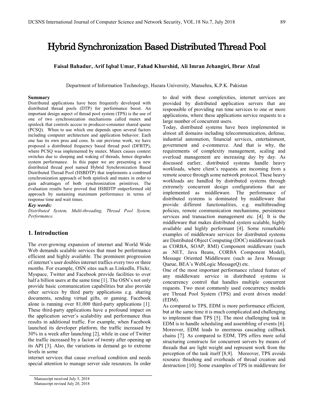 Hybrid Synchronization Based Distributed Thread Pool