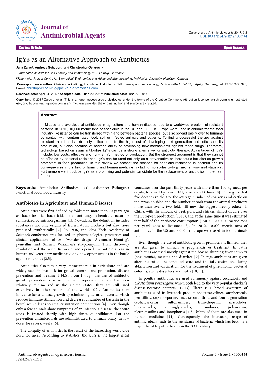 Igys As an Alternative Approach to Antibiotics