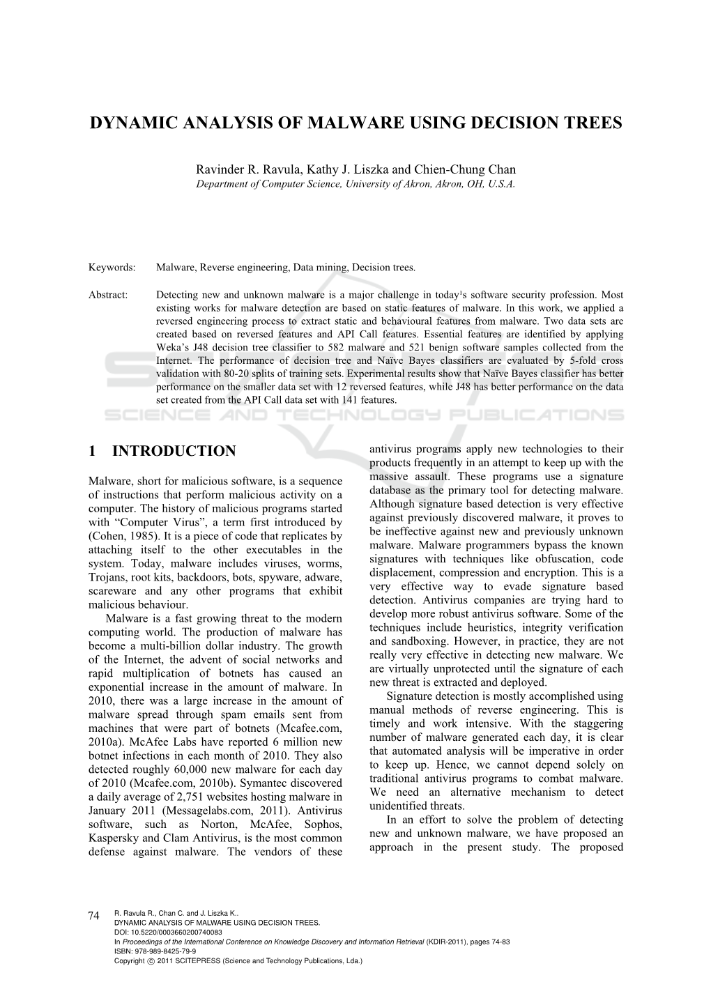 Dynamic Analysis of Malware Using Decision Trees