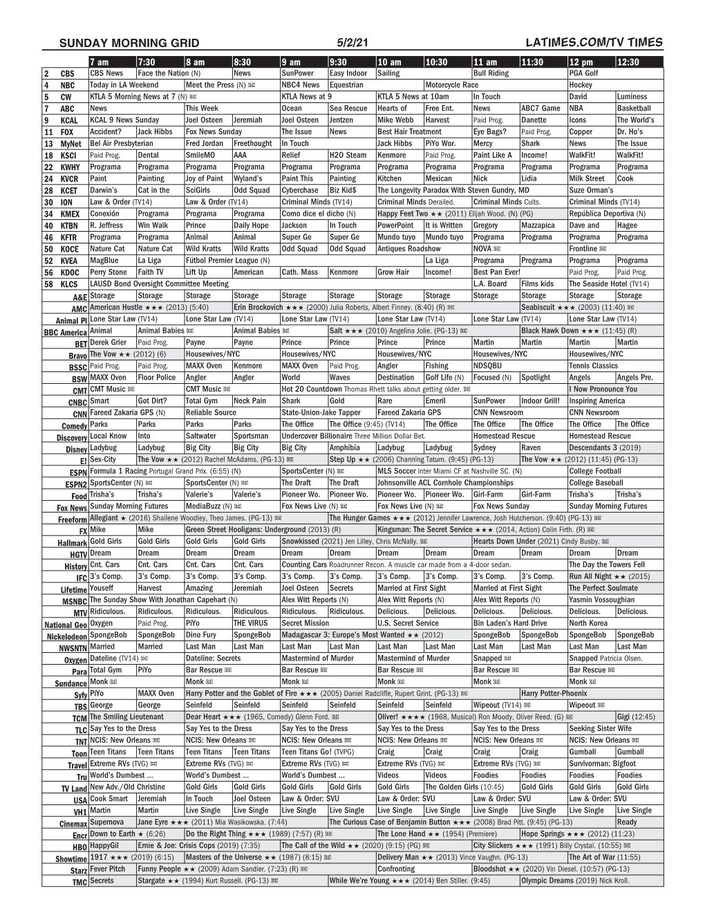 Sunday Morning Grid 5/2/21 Latimes.Com/Tv Times