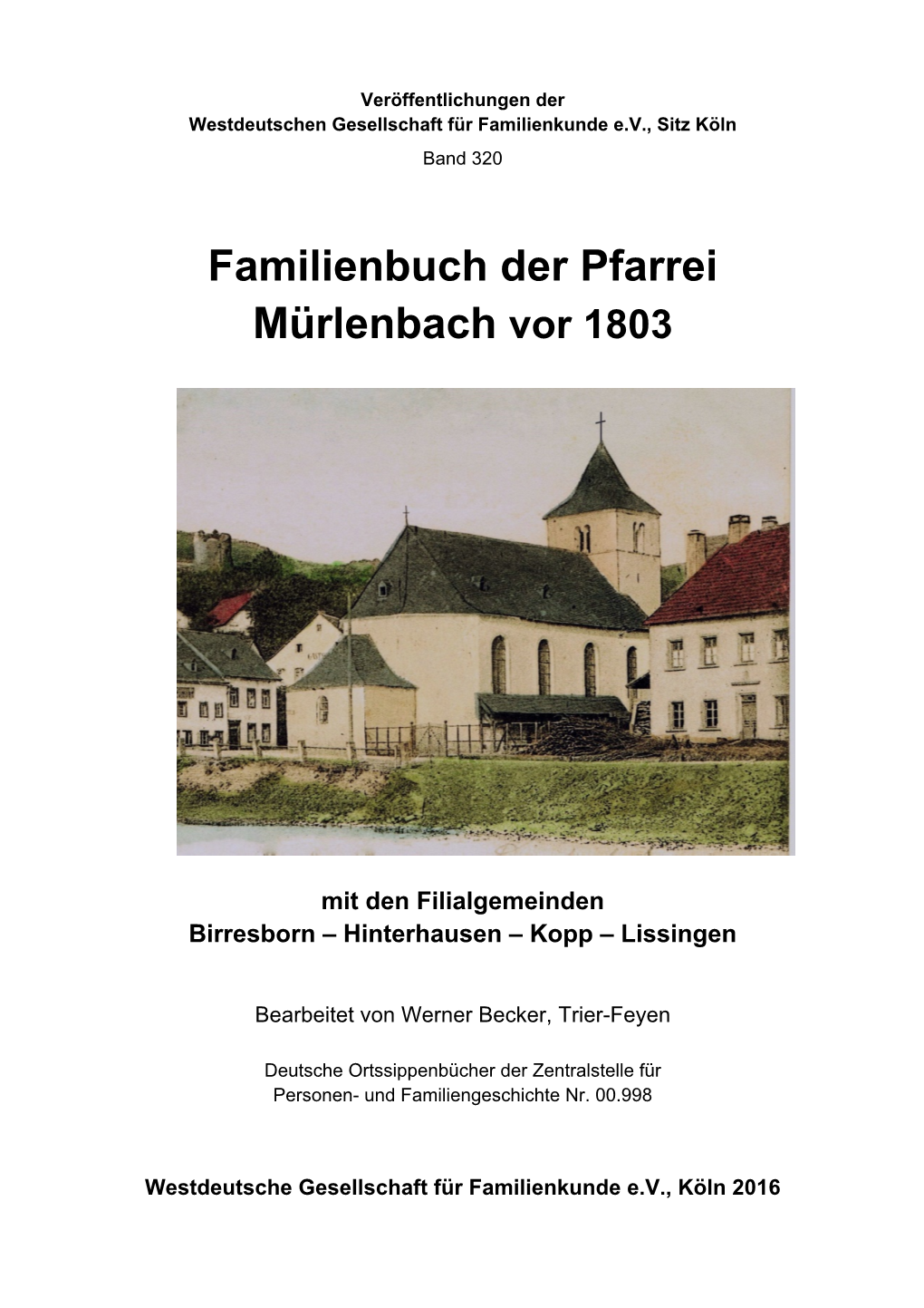Familienbuch Der Pfarrei Mürlenbach Vor 1803