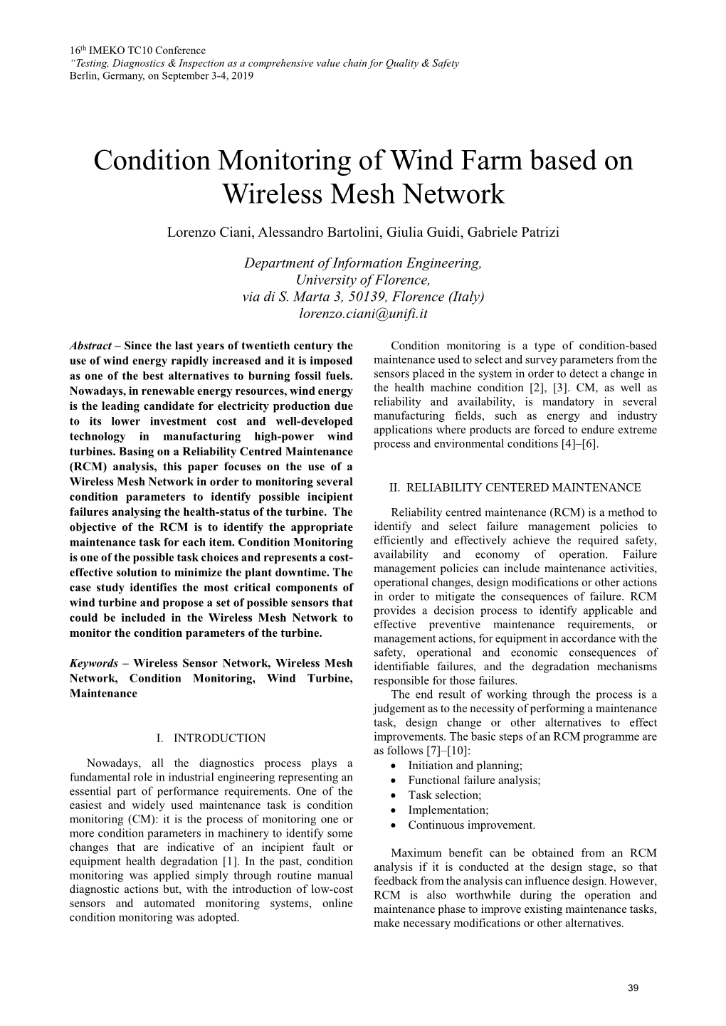 Condition Monitoring of Wind Farm Based on Wireless Mesh Network