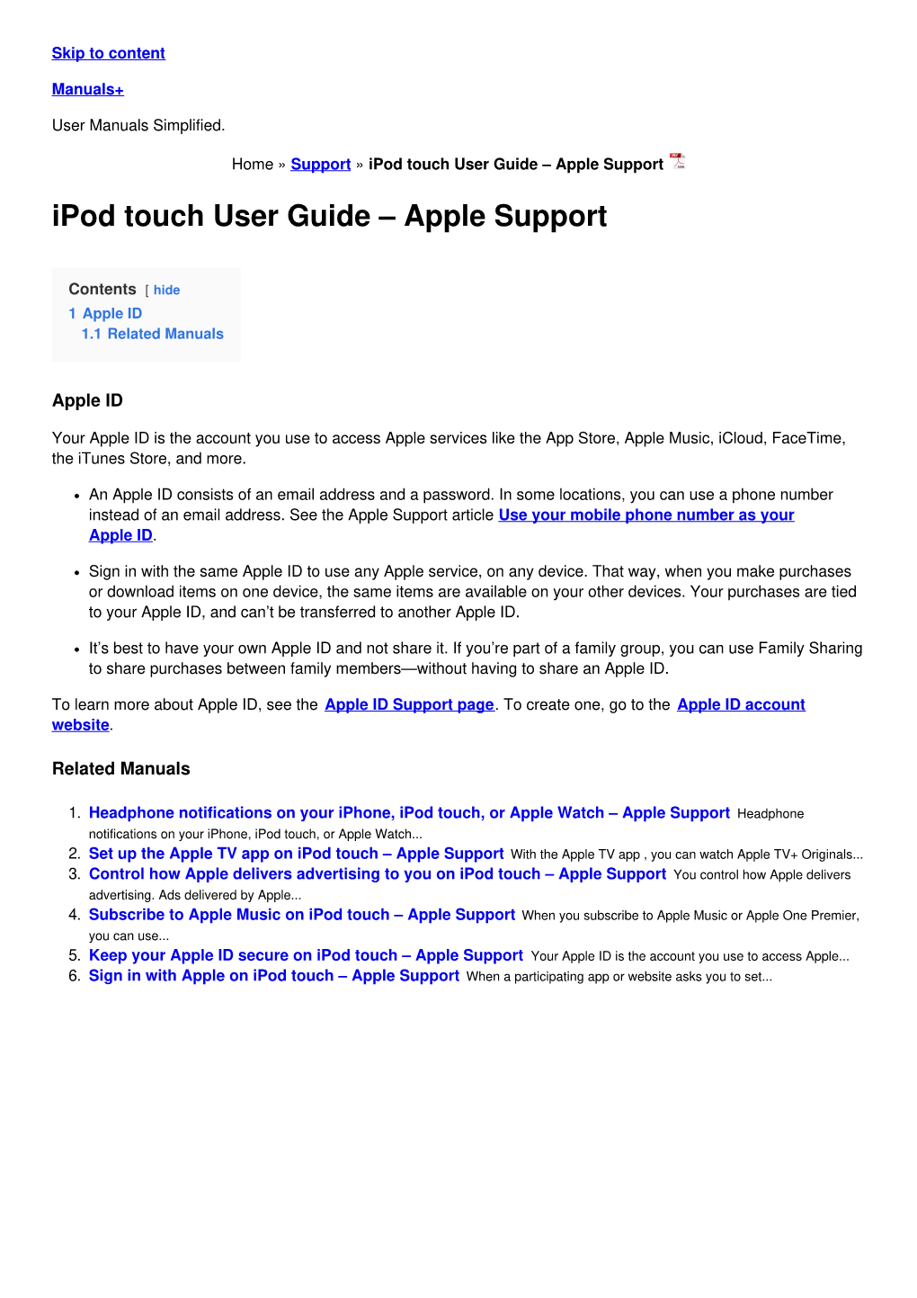 Apple Support Ipod Touch User Guide – Apple Support