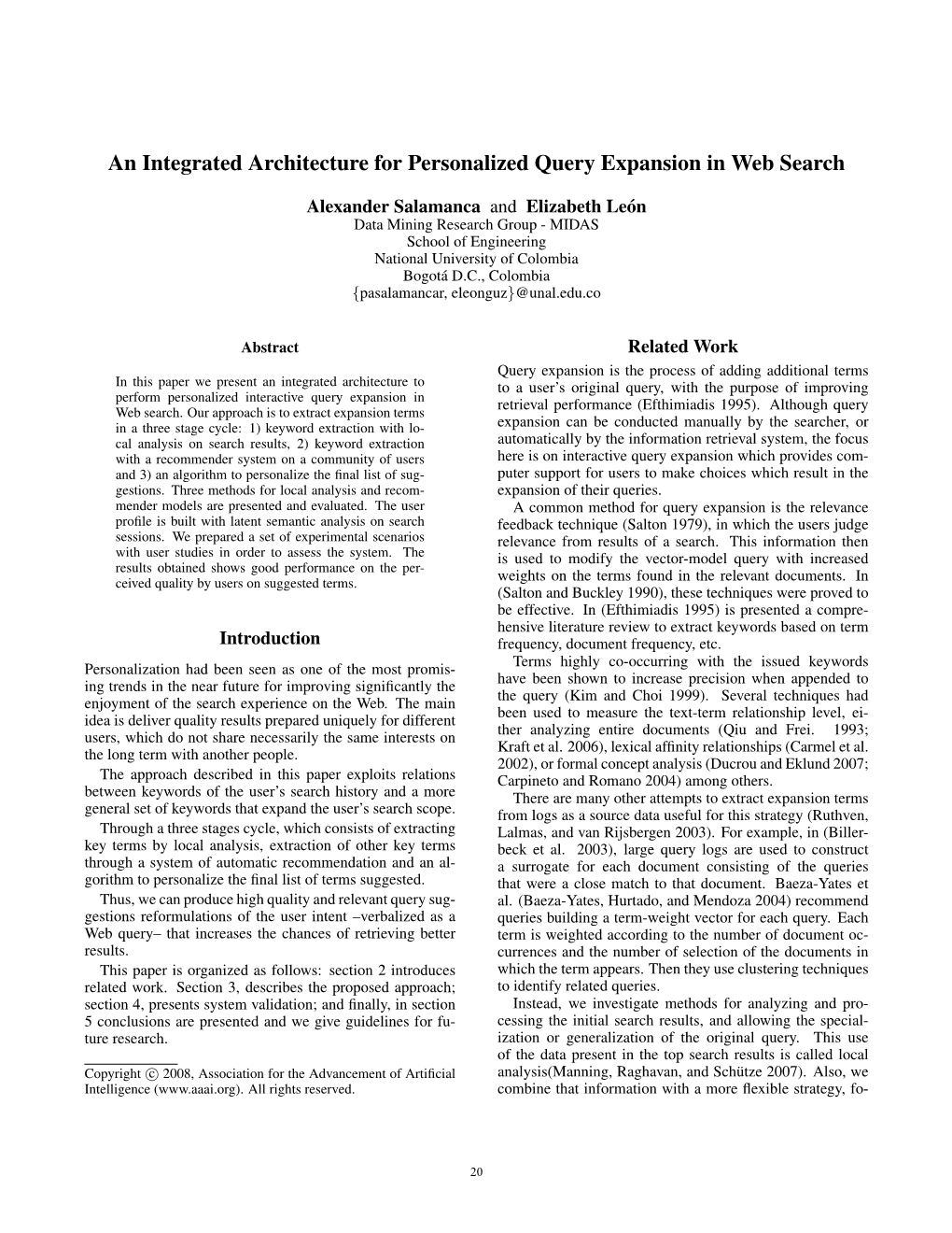 An Integrated Architecture for Personalized Query Expansion in Web Search