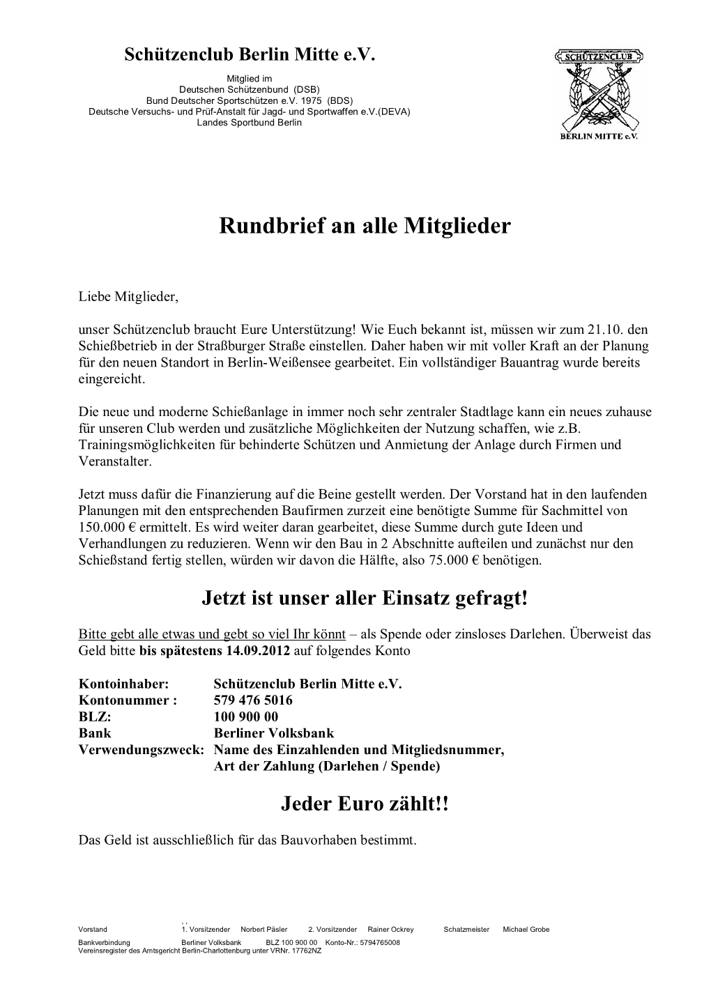 Rundbrief an Alle Mitglieder