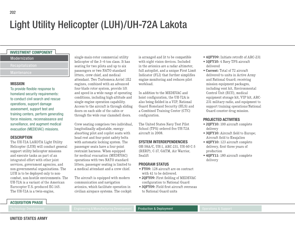 Light Utility Helicopter (LUH)/UH-72A Lakota