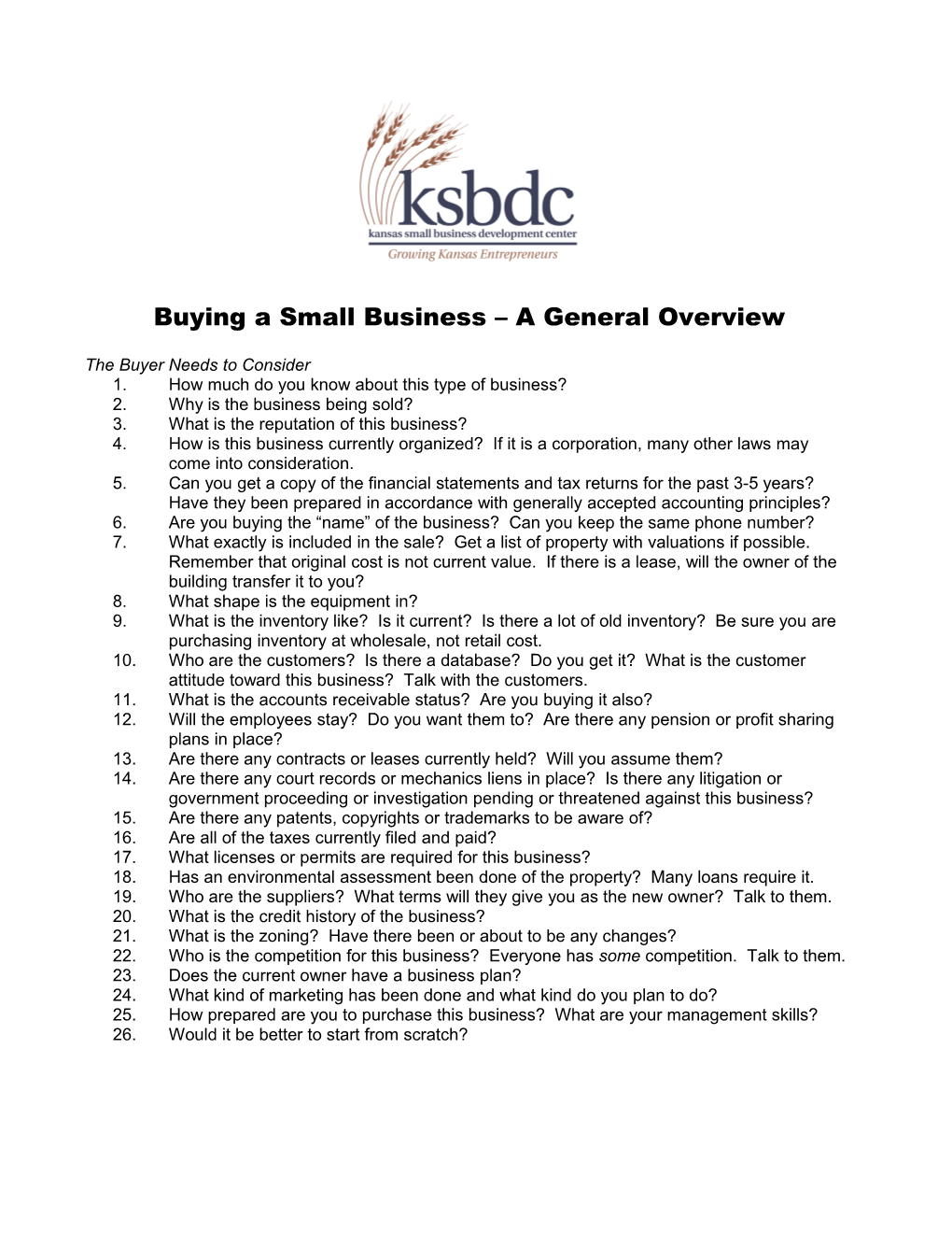 Buying & Selling A Small Business