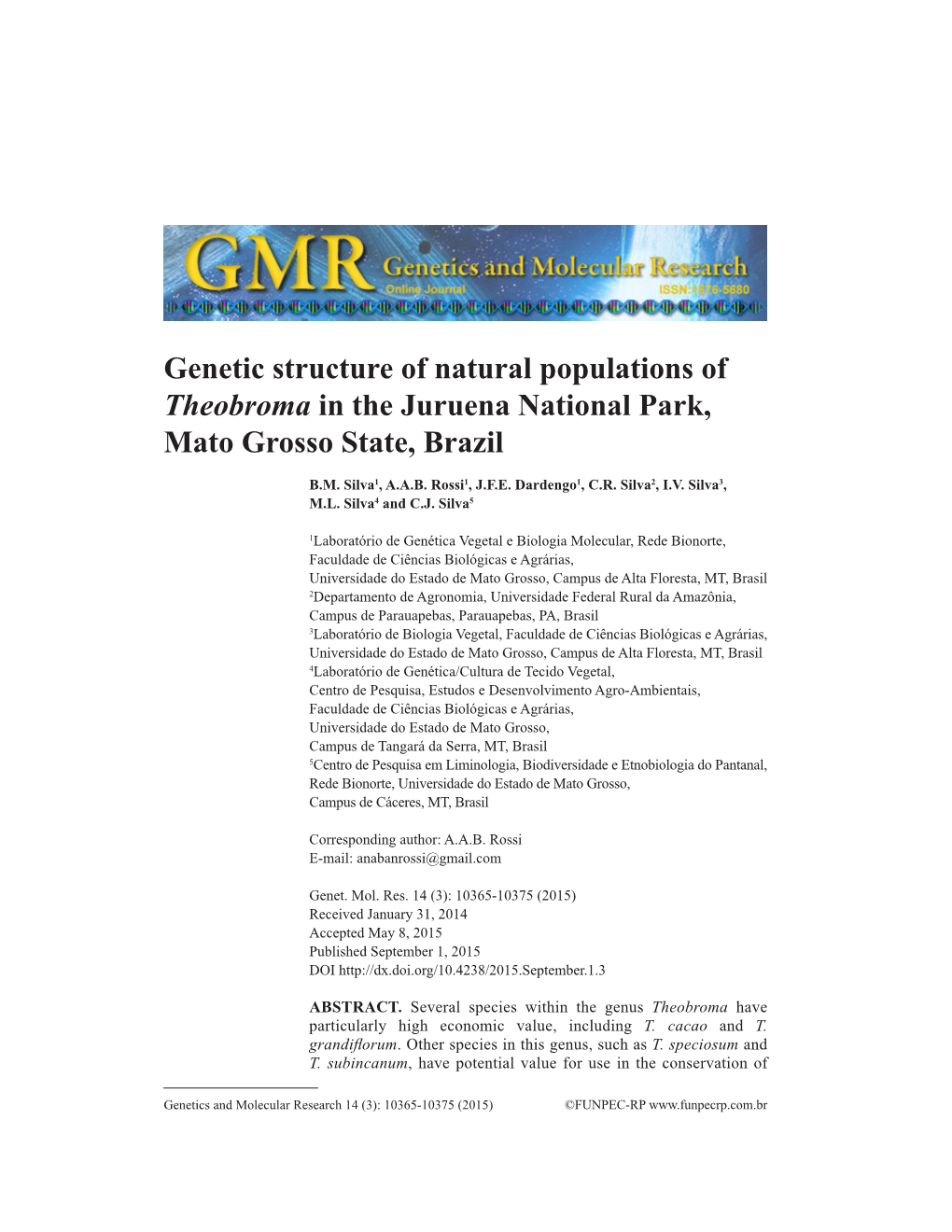 Genetic Structure of Natural Populations of Theobroma in the Juruena National Park, Mato Grosso State, Brazil