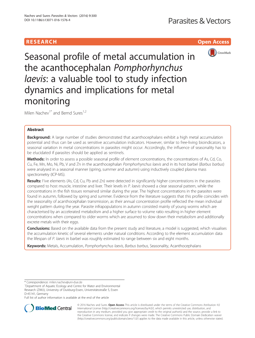 Seasonal Profile of Metal Accumulation