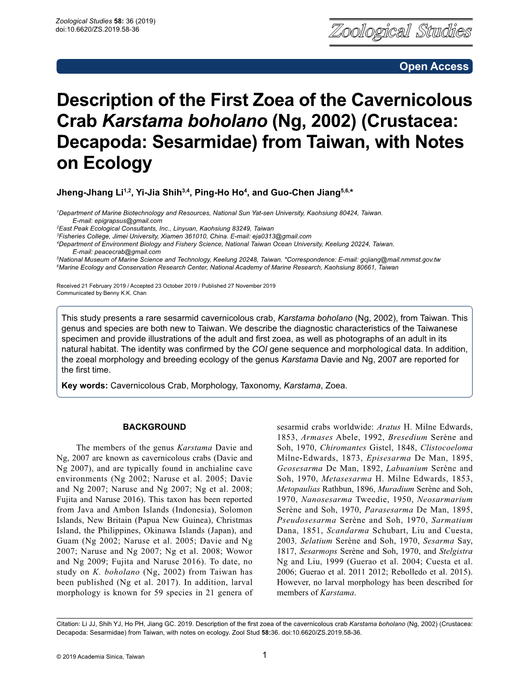 Crustacea: Decapoda: Sesarmidae) from Taiwan, with Notes on Ecology