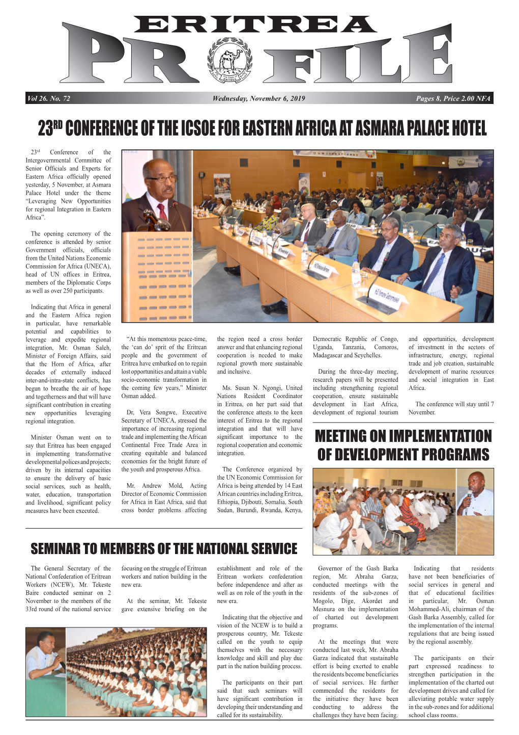 Eritrea Profile, Wednesday, November 6, 2019 Vol