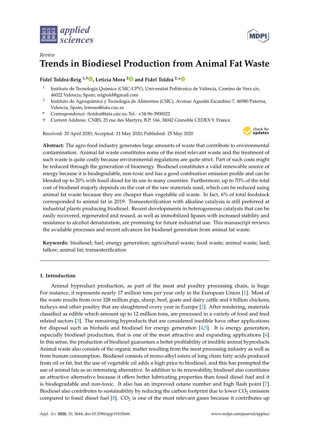 Trends in Biodiesel Production from Animal Fat Waste