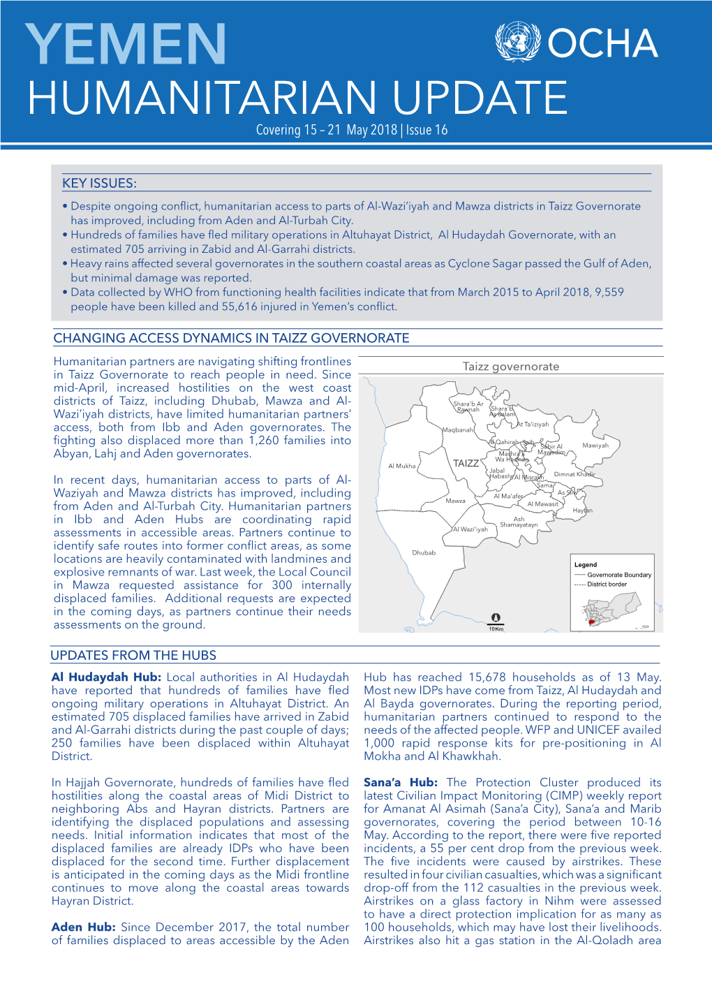 HUMANITARIAN UPDATE Covering 15 – 21 May 2018 | Issue 16