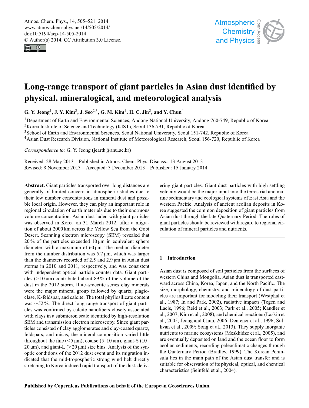 Long-Range Transport of Giant Particles in Asian Dust Identified by Physical