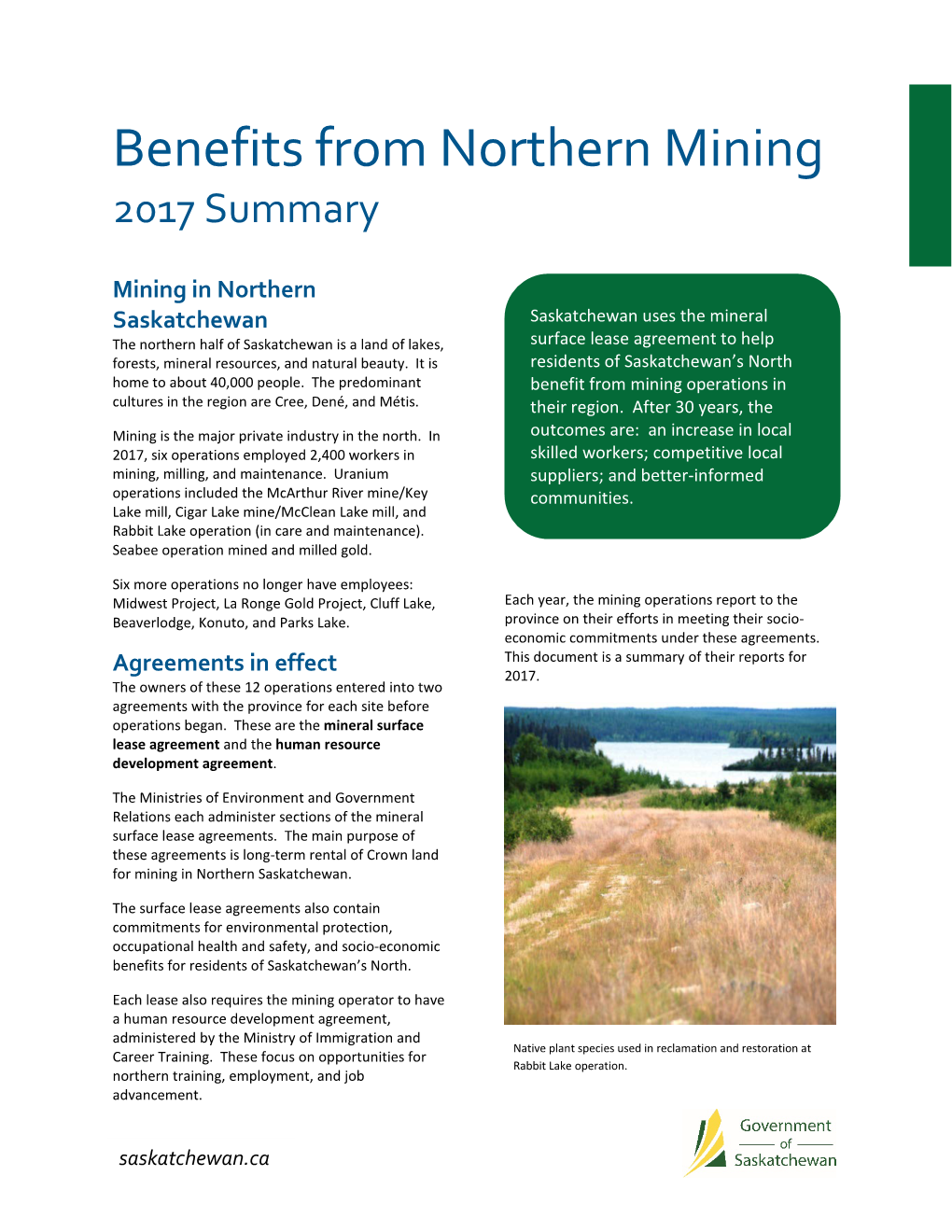 Benefits from Northern Mining 2017 Summary